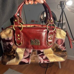 Vintage Coach Women's Red and Brown Patchwork Satchel